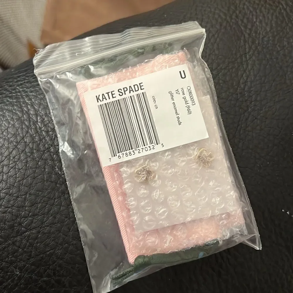NWT Kate Spade Everyday Spade Glitter Enamel Studs Rose Gold B1